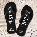 Personalised Team Bride Black Flip Flops<br><div class="desc">Black - or any colour - flip flops personalised with a first name and "Team Bride" or any wording you choose. Great bridesmaid gift, bachelorette party, flat shoes for the wedding reception, or a fun bridal shower favour. Change the colour straps and footbed, too! More colours done for you in...</div>