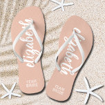 Personalised Team Bride Blush and White Flip Flops<br><div class="desc">Pale blush pink and white - or any colour - flip flops personalised with your name and "Team Bride" or any wording you choose. Great bridesmaid gift, bachelorette party, flat shoes for the wedding reception, or a fun bridal shower favour. Change the colour straps and footbed, too! More colours done...</div>