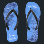 Personalised Team Bride Favour Blue Lotus Floral Flip Flops<br><div class="desc">Featuring an elaborate illustration of blue Lotus floral pattern, these elegant vintage modern flip flops are a memorable gift for wedding party members: bride, bridesmaids, mother/auntie of the bride, maid of honour... They will add a stylish dose of glam to your wedding day, bachelorette party, or other celebration. ♥Customise it with your wording...</div>