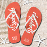 Personalised Team Bride Peach and White Flip Flops<br><div class="desc">Peach and white - or any colour - flip flops personalised with your name and "Team Bride" or any wording you choose. Great bridesmaid gift, bachelorette party, flat shoes for the wedding reception, or a fun bridal shower favour. Change the colour straps and footbed, too! More colours done for you...</div>