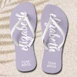 Personalised Team Bride Periwinkle and White Flip Flops<br><div class="desc">Periwinkle and white - or any colour - flip flops personalised with your name and "Team Bride" or any wording you choose. Great bridesmaid gift, bachelorette party, flat shoes for the wedding reception, or a fun bridal shower favour. Change the colour straps and footbed, too! More colours done for you...</div>