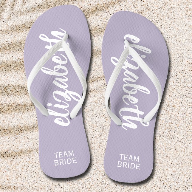 Personalised Team Bride Periwinkle and White Flip Flops (Creator Uploaded)