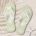 Personalised Team Bride Sage and White Flip Flops<br><div class="desc">Sage green and white - or any colour - flip flops personalised with your name and "Team Bride" or any wording you choose. Great bridesmaid gift, bachelorette party, flat shoes for the wedding reception, or a fun bridal shower favour. Change the colour straps and footbed, too! More colours done for...</div>