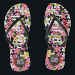 Personalised Team Bride Tropical Flowers Flip Flops<br><div class="desc">Flip flops personalised with a first name and "Team Bride." Great bridesmaid gift,  bachelorette party,  flat shoes for the wedding reception,  or a fun bridal shower favour. Change the colour straps and footbed,  too! MATCHING items in our store.</div>