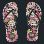 Personalised Team Bride Tropical Flowers Flip Flops<br><div class="desc">Flip flops personalised with a first name and "Team Bride." Great bridesmaid gift,  bachelorette party,  flat shoes for the wedding reception,  or a fun bridal shower favour. Change the colour straps and footbed,  too! MATCHING items in our store.</div>