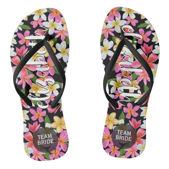 Personalised Team Bride Tropical Flowers Flip Flops (Footbed)