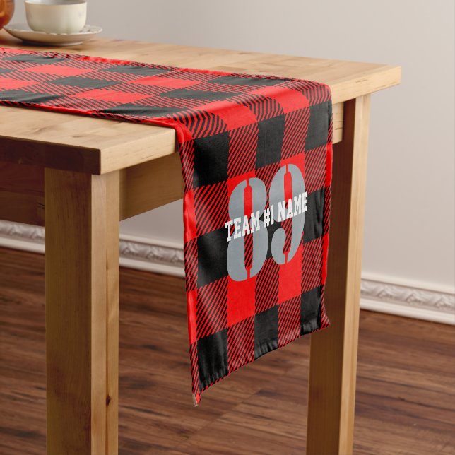 Personalised Team Buffalo Check Design on a Short Table Runner (In Situ)
