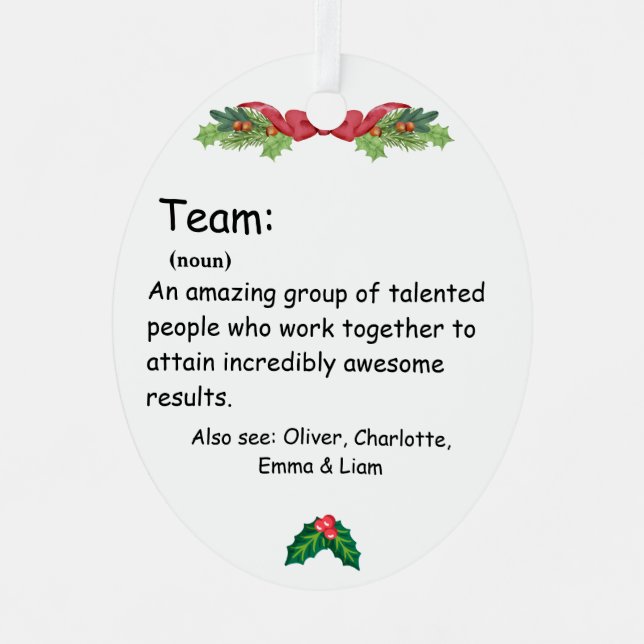 Personalised Team Definition employee appreciation Metal Tree Decoration (Front)
