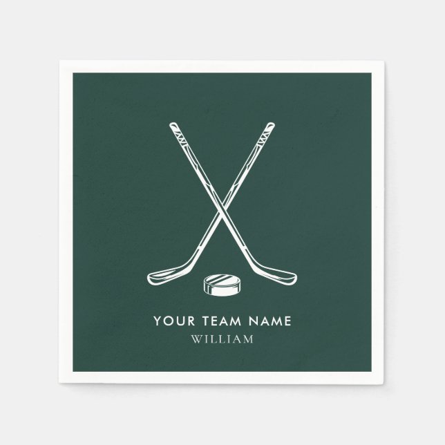 Personalised Team Name Ice Hockey Green Custom Napkin (Front)