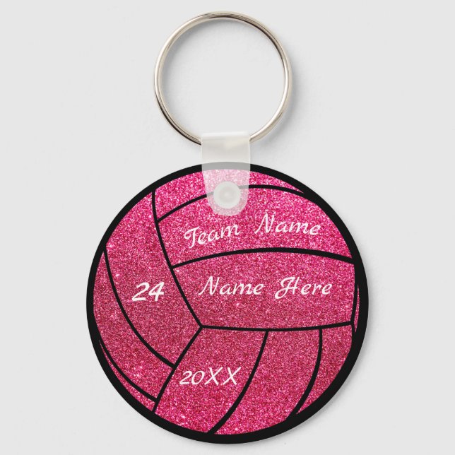 Personalised team name Pink glitter volleyball    Key Ring (Front)