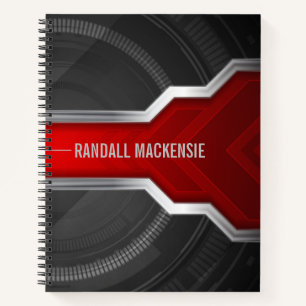 Personalised Techno-Themed Red and Black Notebook