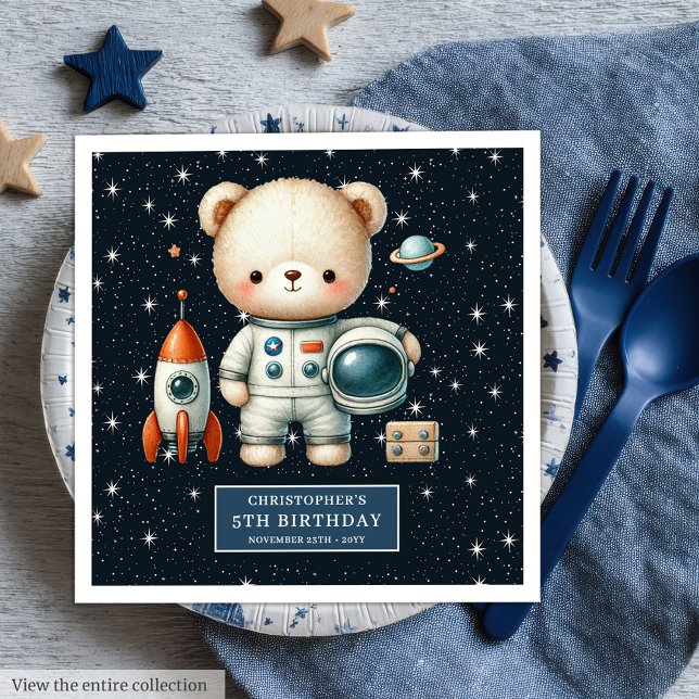 Personalised Teddy Astronaut Napkins Boys Party (Personalized Teddy Astronaut Napkins for Boys Party)