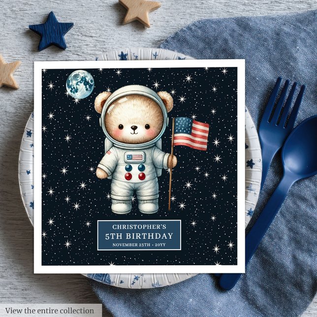 Personalised Teddy Astronaut Napkins Space Party  (Personalized Teddy Astronaut Napkins Space Party Fun)