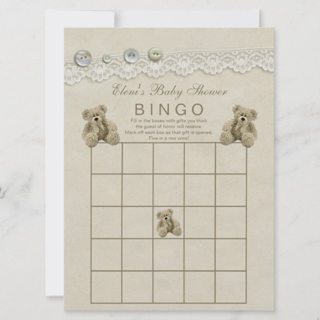 Personalised Teddy Baby Shower Bingo Invitation (Front)