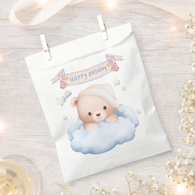 Personalised Teddy Bear 1st Birthday Favour Bag (Clipped)