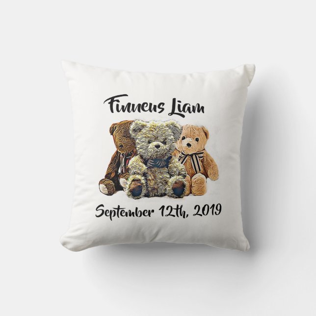 Personalised Teddy Bear Baby Boy Nursery Cushion (Front)