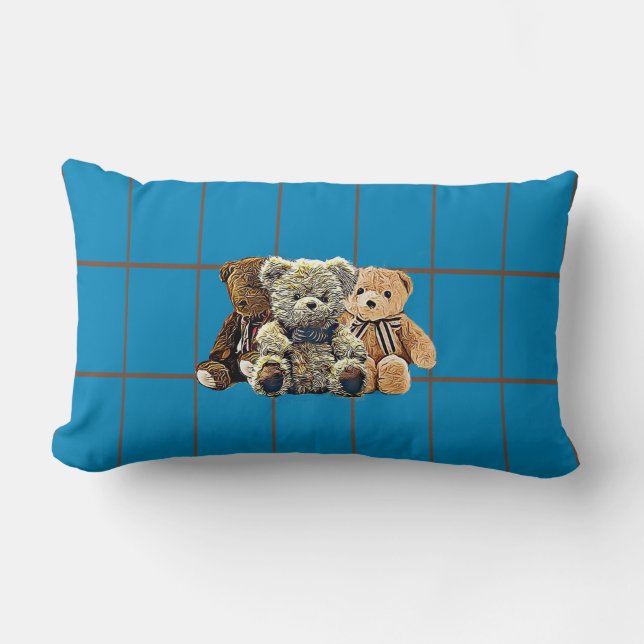 Personalised Teddy Bear Baby Boy Nursery Lumbar Cushion (Front)