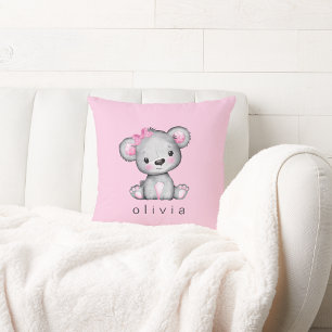 Personalised Teddy Bear Baby Girl Pink Cushion