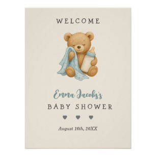 Personalised Teddy Bear Baby Shower Welcome  Poster