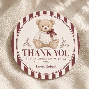 Personalised Teddy Bear Birthday Thank You Classic Round Sticker