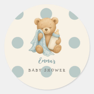 Personalised Teddy Bear Boy Baby Shower Sticker