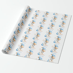 Personalised Teddy Bear Boy Baby Shower Wrapping Paper