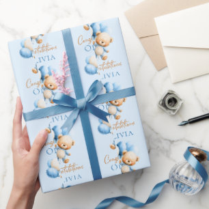 Personalised Teddy Bear Boy Baby Shower Wrapping Paper
