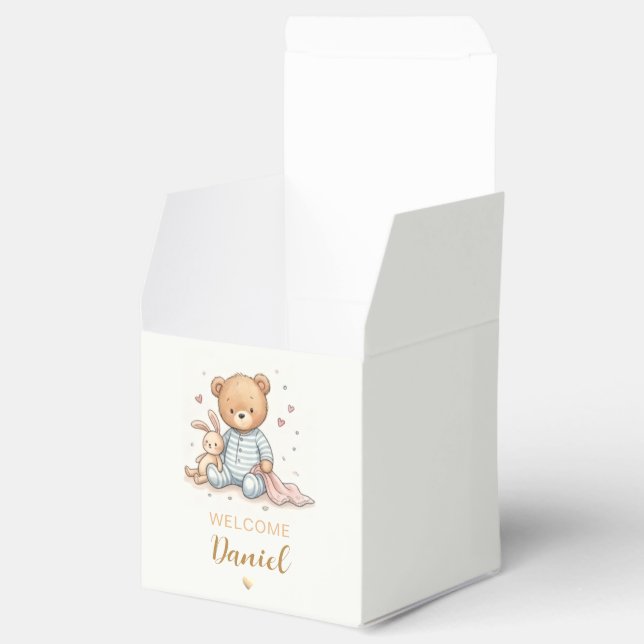 Personalised Teddy Bear Favour Box| Neutral  Box (Opened)