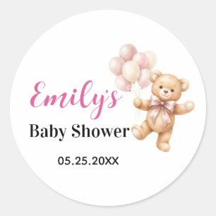 Personalised teddy bear girl Baby Shower Classic Round Sticker