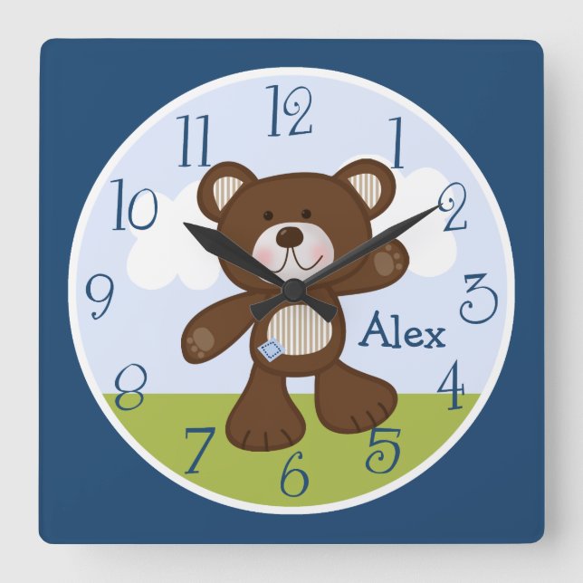 Personalised Teddy Bear Kids Clock (Front)