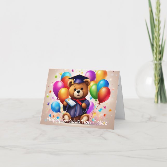 Personalised Teddy Bear Kindergarten Graduation  Card (Front)