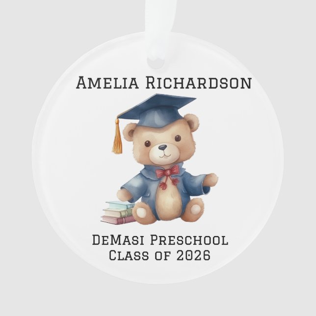 Personalised Teddy Bear Kindergarten Graduation  Ornament (Front)