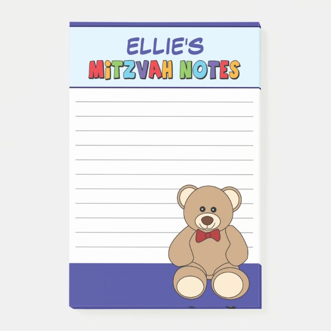 Personalised Teddy Bear Mitzvah - Blue Post-it Notes (Front)