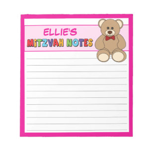 Personalised Teddy Bear Mitzvah Pink Notepad