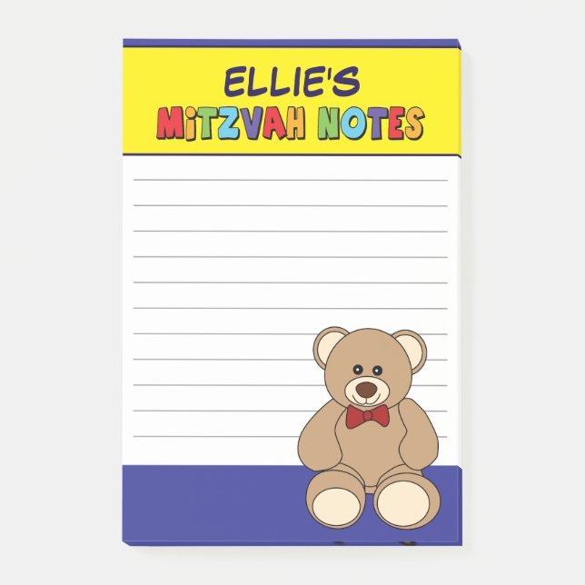 Personalised Teddy Bear Mitzvah - Yellow Blue Post-it Notes (Front)