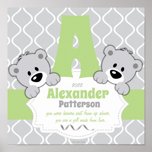 Personalised Teddy Bear Nursery Room Poster (Front)