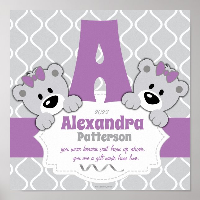 Personalised Teddy Bear Nursery Room Poster (Front)