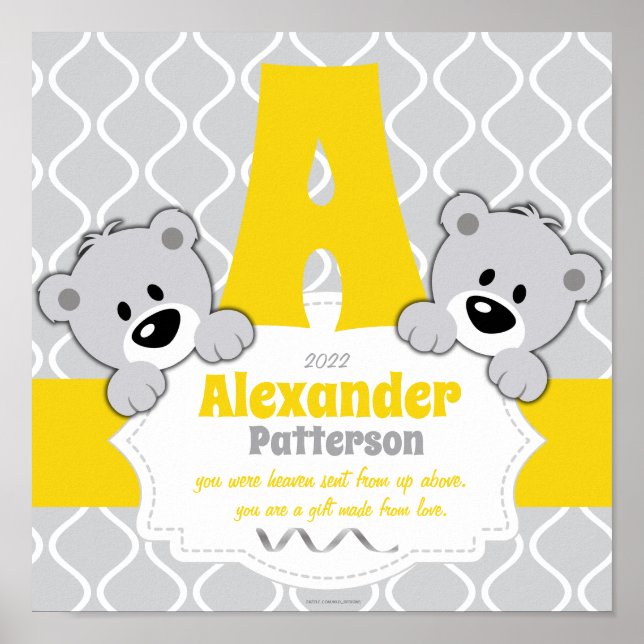 Personalised Teddy Bear Nursery Room Poster (Front)