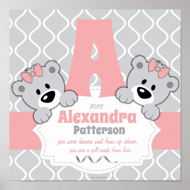 Personalised Teddy Bear Nursery Room Poster (Front)