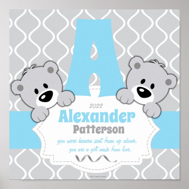 Personalised Teddy Bear Nursery Room Poster (Front)