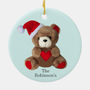 Personalised Teddy Bear on Light Blue Ceramic Tree Decoration