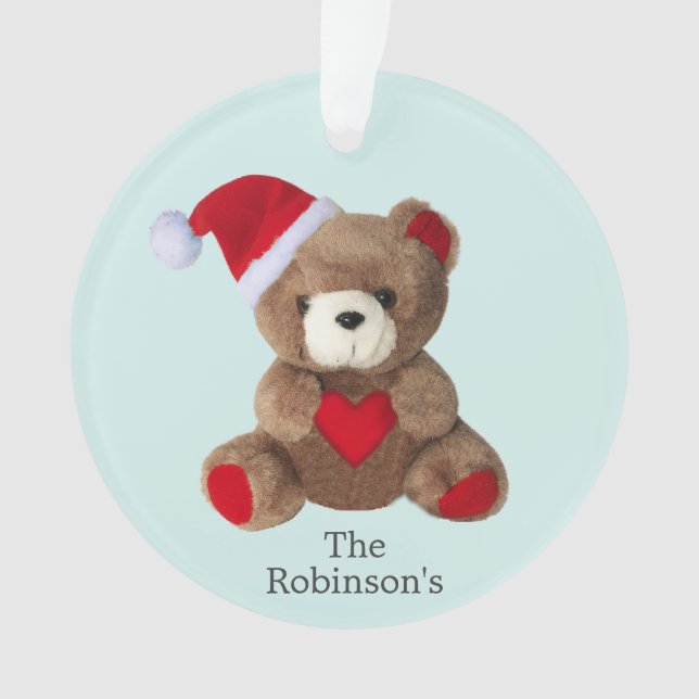 Personalised Teddy Bear on Light Blue Ornament (Front)