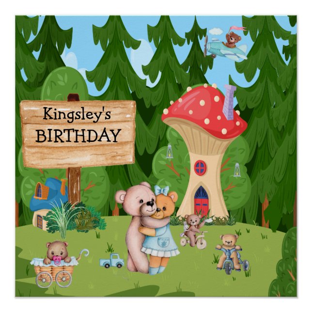 Personalised Teddy Bear Picnic Village Poster (Front)
