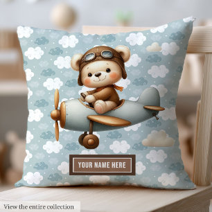 Personalised Teddy Bear Pilot Baby Pillow for Boys