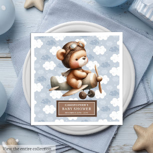 Personalised Teddy Bear Pilot Baby Shower Party Napkin