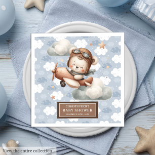 Personalised Teddy Bear Pilot Napkins for Baby Boy