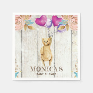 Personalised Teddy Bear Rustic Baby Shower Napkin