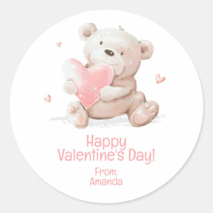 Personalised Teddy Bear Valentine Classic Round Sticker