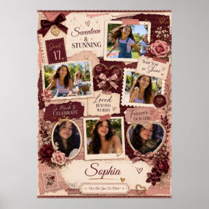 Personalised Teen Girl 6 Photo Collage Birthday Poster