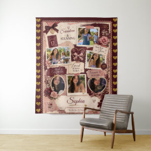 Personalised Teen Girl 6 Photo Collage Birthday Tapestry